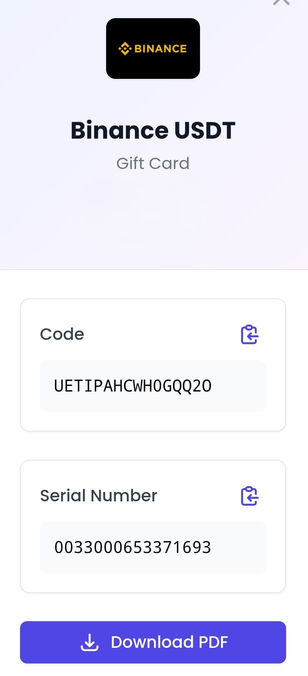 Gift Card Code Example